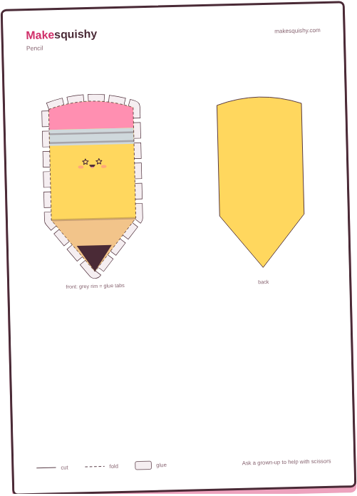 Printable template for the pencil paper squishy on an A4 sheet