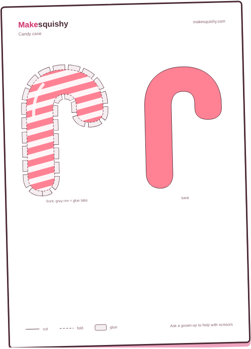 Printable template for the candy cane paper squishy on an A4 sheet