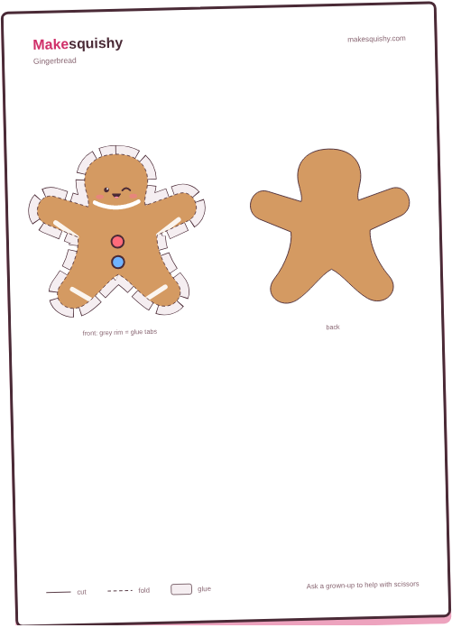 Printable template for the gingerbread man paper squishy on an A4 sheet