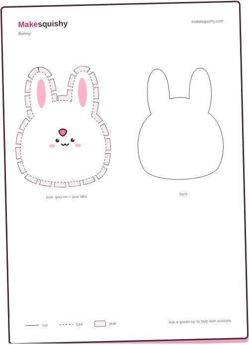 Printable template for the Easter bunny paper squishy on an A4 sheet