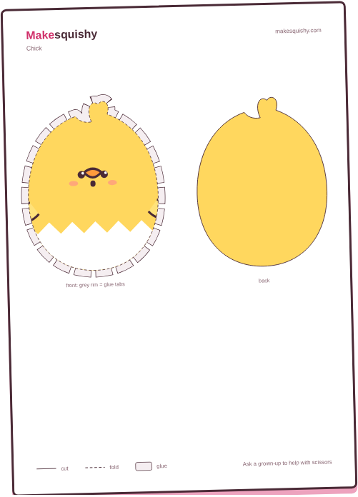 Printable template for the Easter chick paper squishy on an A4 sheet