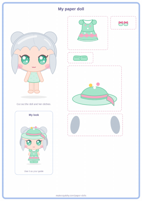 Printable A4 sheet with the spring lamb paper doll and her Easter costume pieces