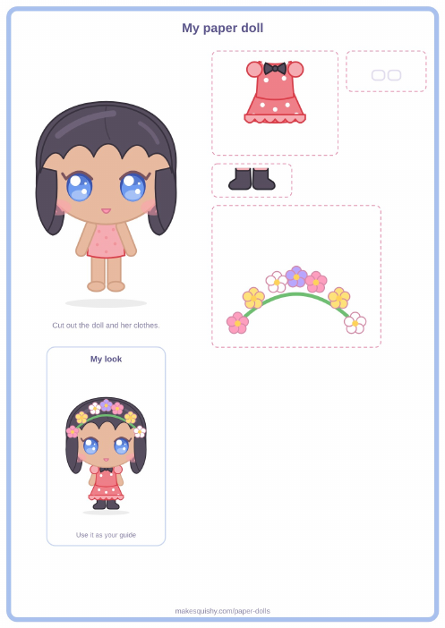Printable A4 sheet with the ladybug paper doll and her Spring costume pieces