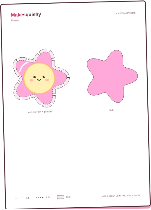 Printable template for the spring flower paper squishy on an A4 sheet