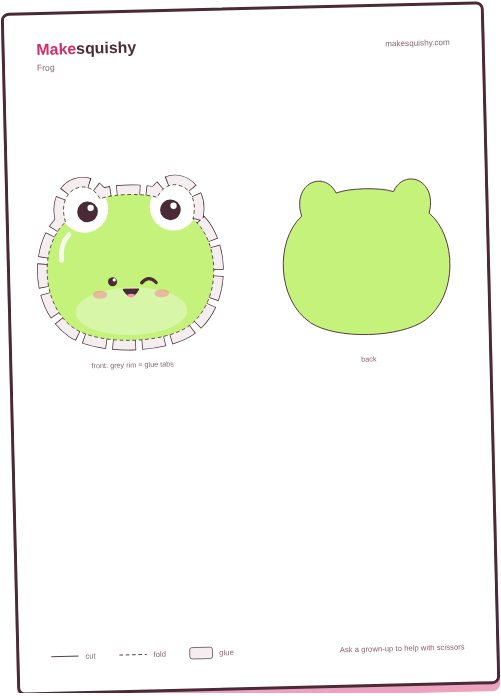 Printable template for the frog paper squishy on an A4 sheet
