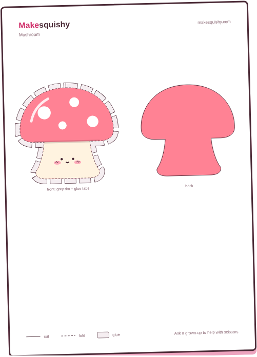 Printable template for the mushroom paper squishy on an A4 sheet