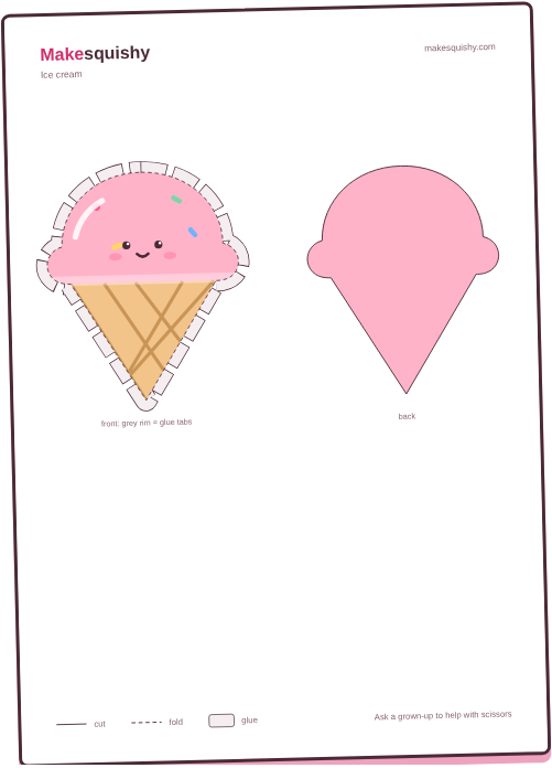 Printable template for the ice cream paper squishy on an A4 sheet