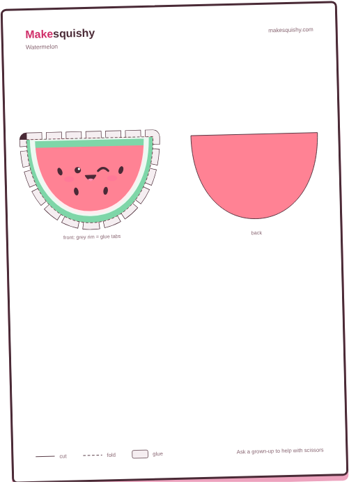 Printable template for the watermelon paper squishy on an A4 sheet