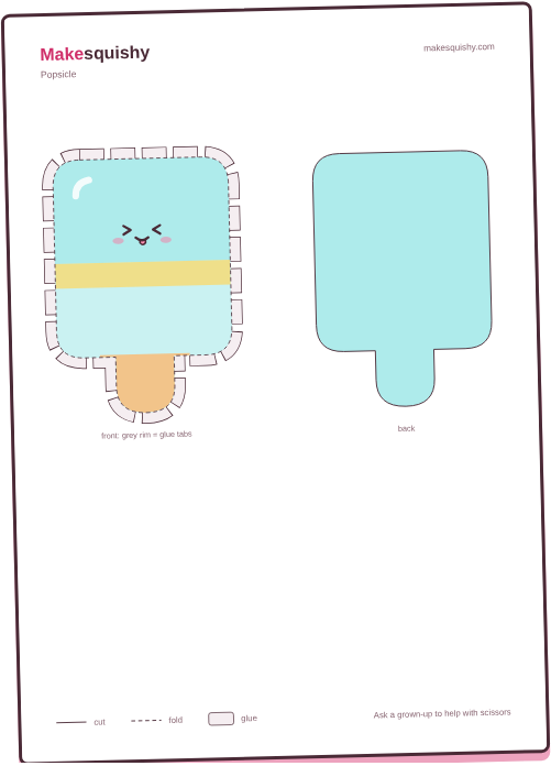 Printable template for the popsicle paper squishy on an A4 sheet