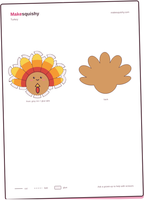 Printable template for the turkey paper squishy on an A4 sheet