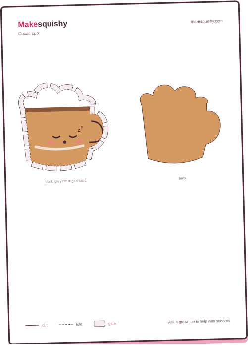 Printable template for the hot chocolate paper squishy on an A4 sheet