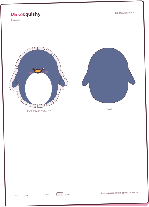 Printable template for the winter penguin paper squishy on an A4 sheet